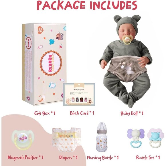 🆕 Jizhi Reborn Baby Dolls Grey Soft Body Vinyl Real Life Accessories Kids Toy - Picture 5 of 9